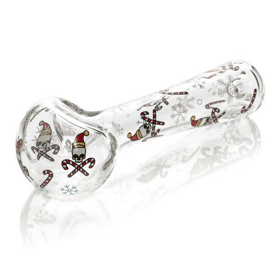 Red Eye Glass 4.5" Skull & Crosscanes Spoon Hand Pipe